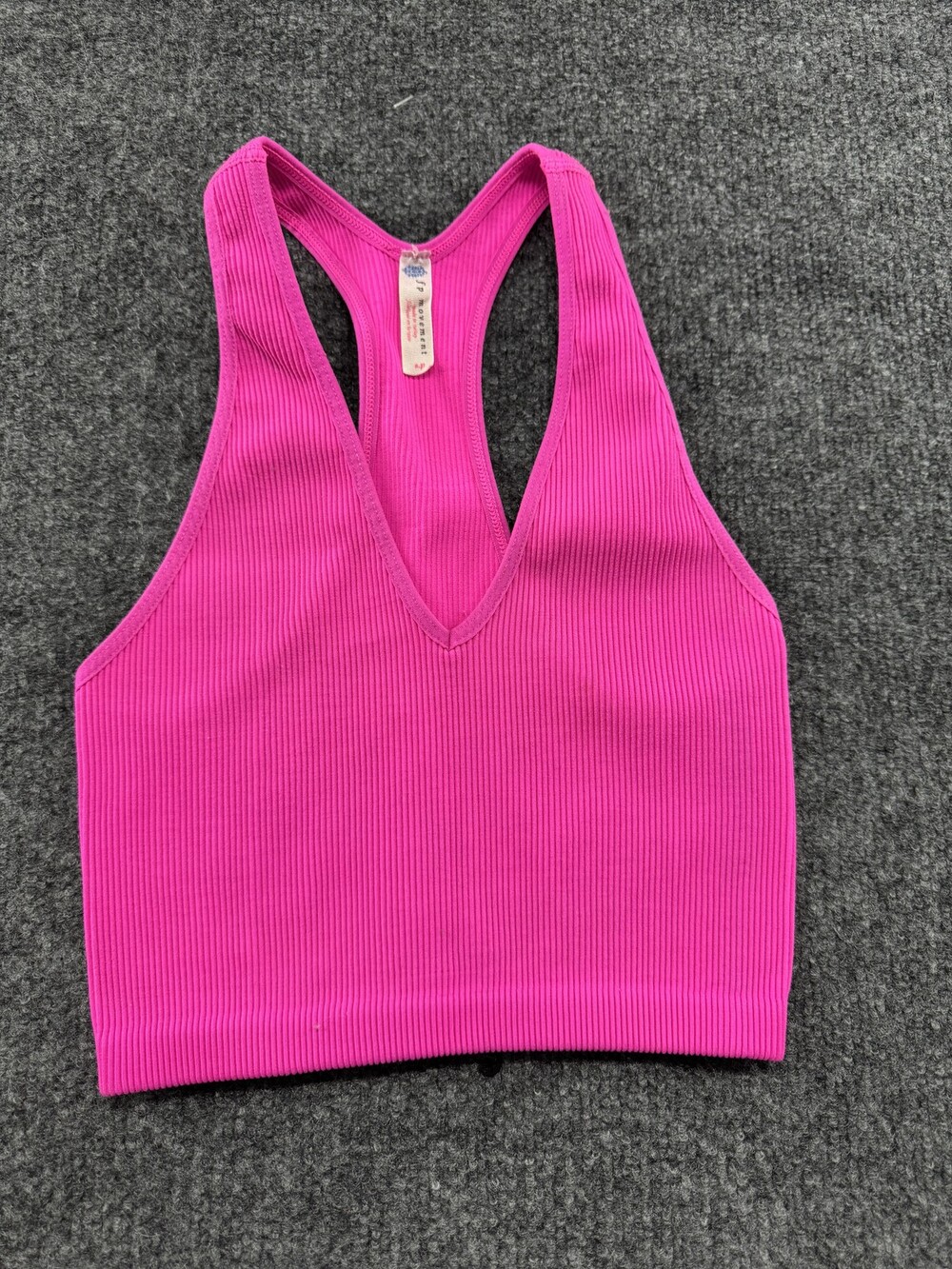 FP Movement Sports Bra Womens Small Pink Ribbed V Neck Longline Racerback